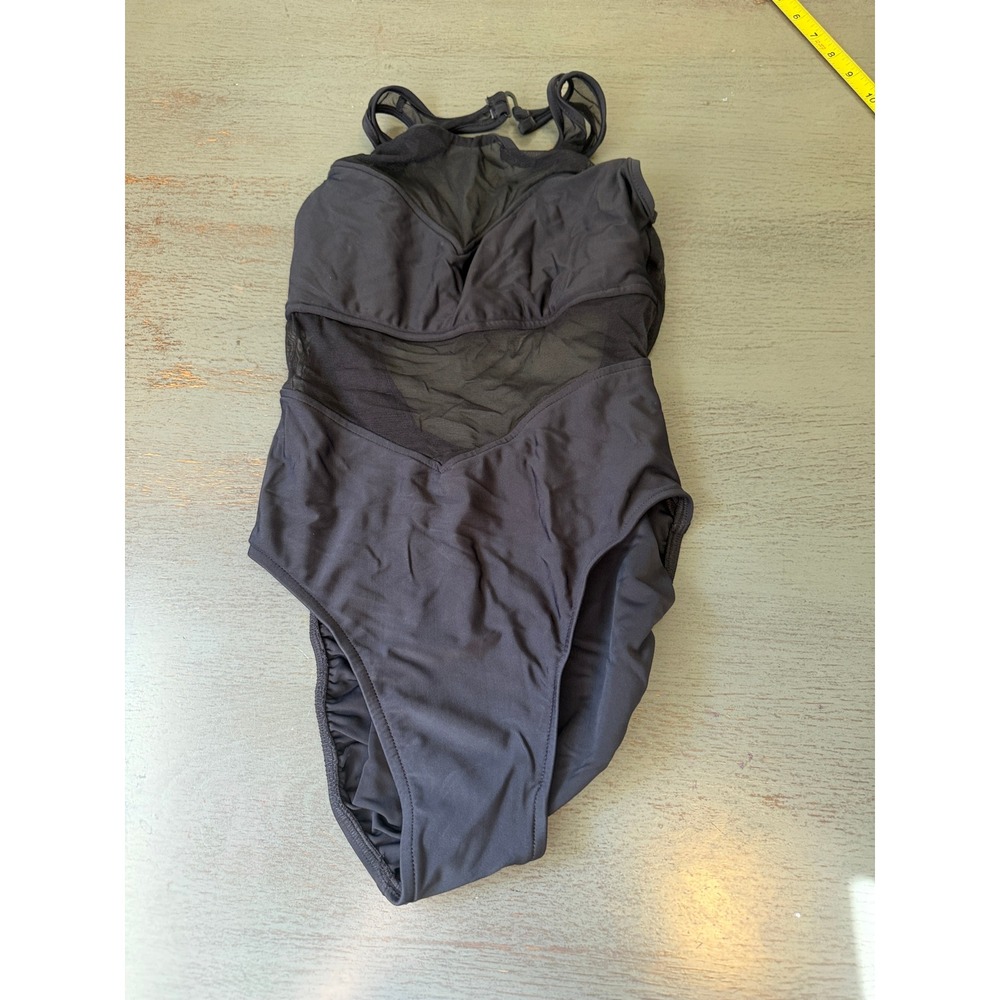 Jantzen Womens Black Sheer Mesh One Piece Swimsuit High Cut Size 10
